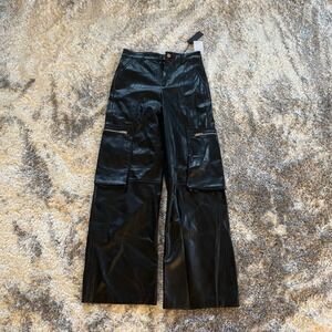 BLANKNYC Faux Leather Wide Leg Cargo Pants Black Size‎ 26 Utility Pockets